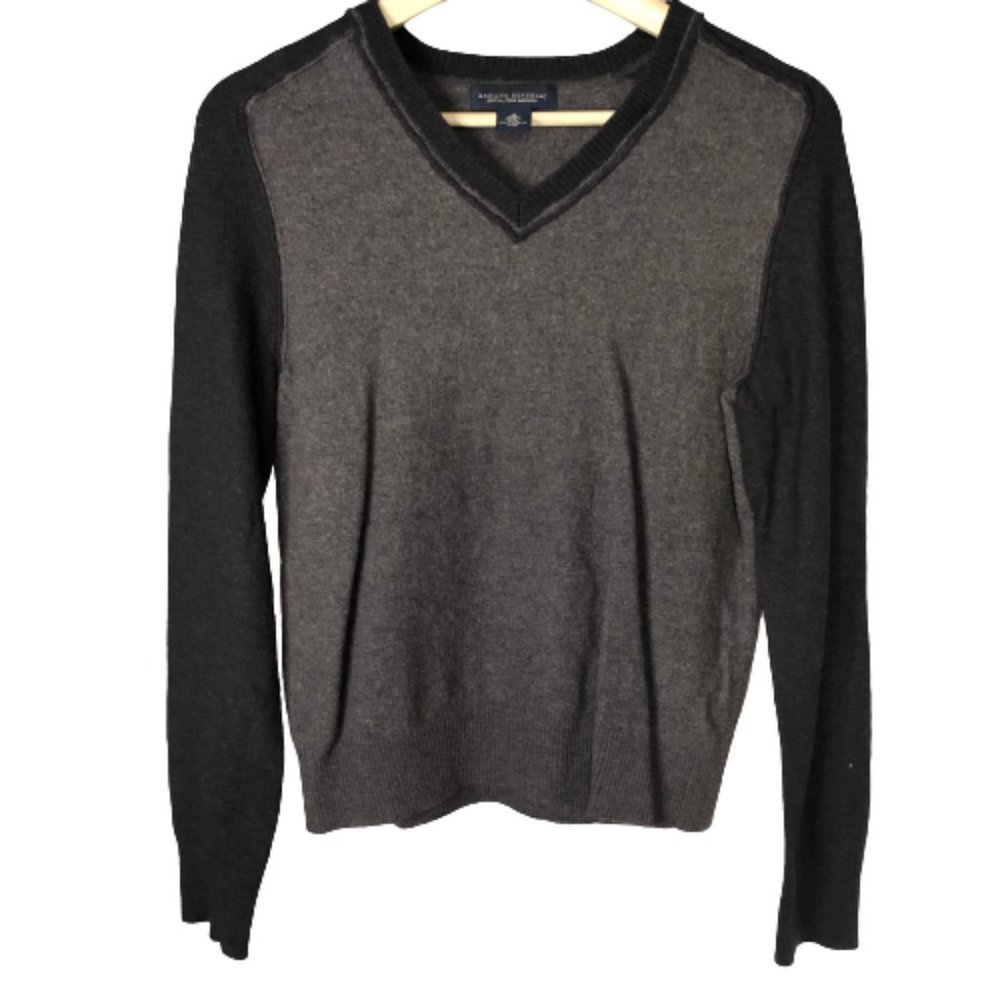 Banana Republic Extra Fine Merino Wool V Neck Sweater Two Tone Brown Small Med